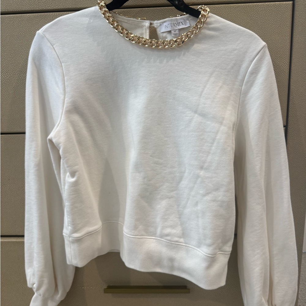 INTERMIX White Top with Gold Chain Accent